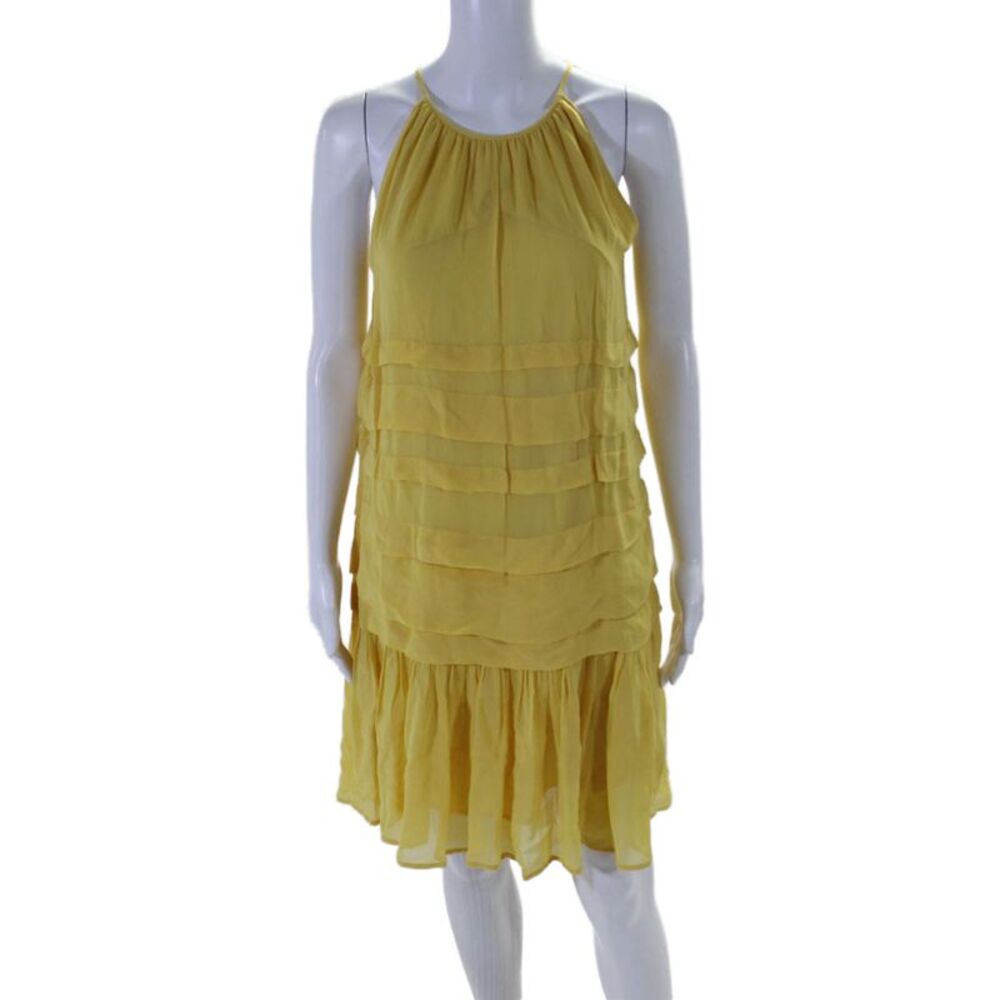 Simona Barbieri Womens Sleeveless Tiered Long Dress Yellow Size Large